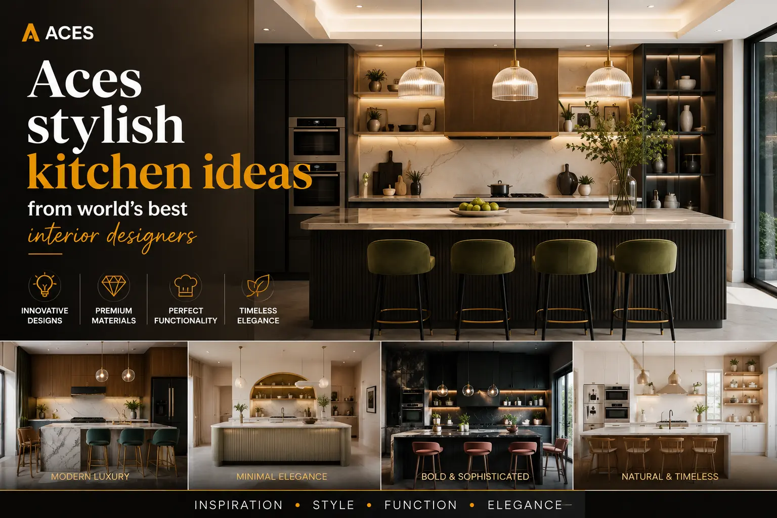 Luxury modern kitchen interior design with marble island in Valletta by Aces Design Studio